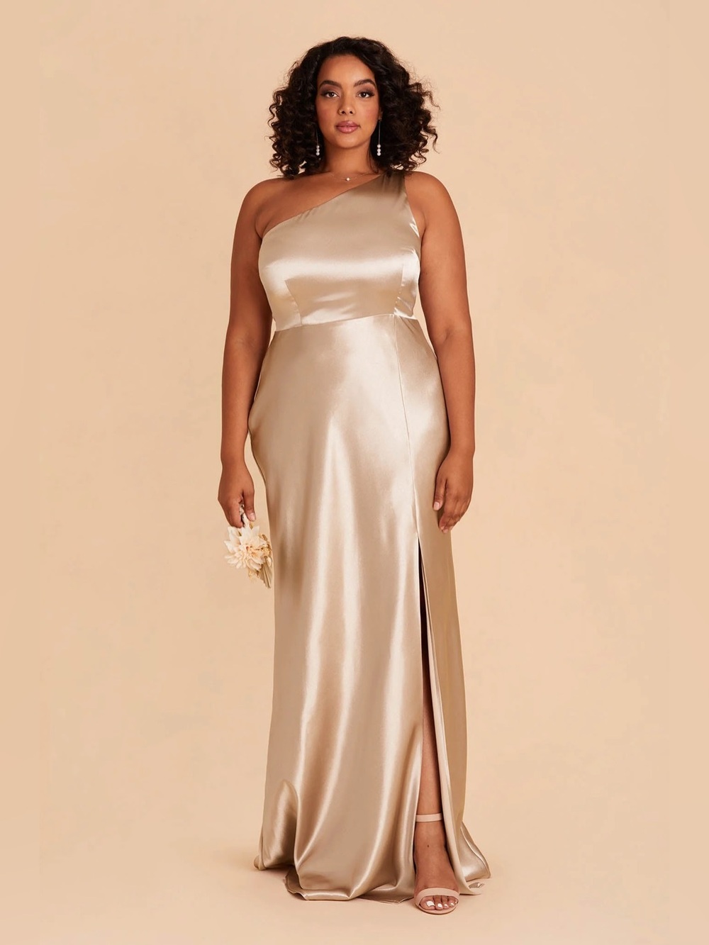 Birdy Grey One-Shoulder Satin Gown in Champagne - Picture 4 of 12